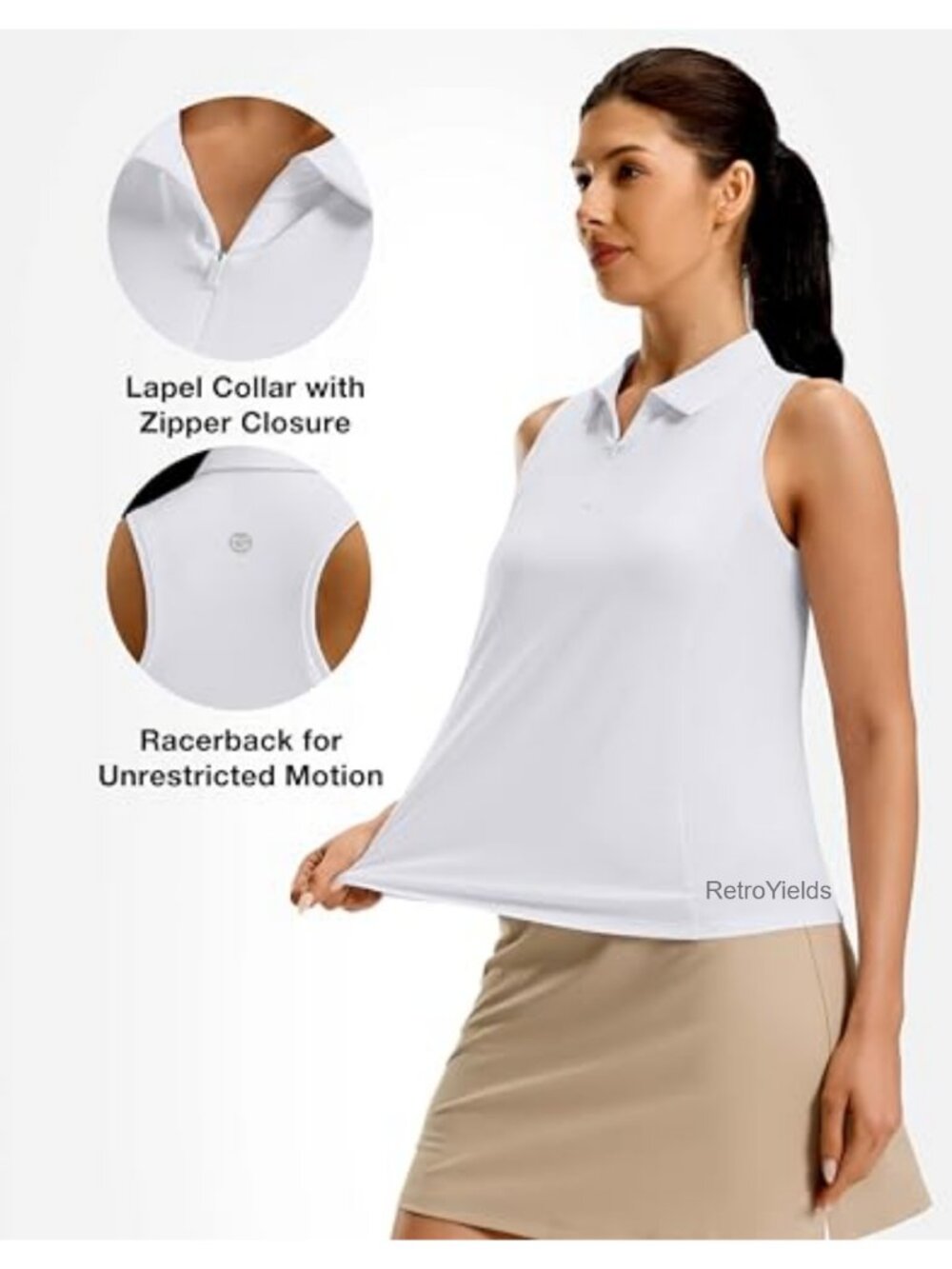 Women's Golf Shirt Racerback Tank Zip Up Sleeveless Athletic Tennis Top UPF 50 - Picture 4 of 5